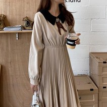 카라넥 플리츠 원피스 허리밴딩 주름 뒷지퍼 봄원피스