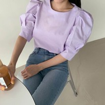 [바보사랑] 여자 봄 여름 오피스룩 퍼프소매 솔리드 블라우스[옷자락]