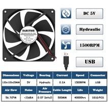 무소음 cpu 쿨러 공랭 팬 수냉식더블 볼 120x120x25mm 냉각 팬 DC 5V 12V 24V 48V 12cm 120mm 쿨러 12025, 01 5V Hydraulic USB