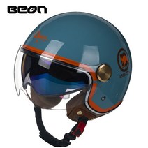 반모헬멧 바이크헬멧 소두핏 클래식 레트로 BEON B120 여성 쿨 ABS 빈티지 오토바이 오픈 페이스 3/4 모터 스트리트 헬기 크루저 하프 파일럿, 11.bright blue orange - L
