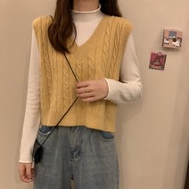 ANYOU 봄 가을 여성조끼 민소매 복고풍 민소매 루즈핏 카디건 체크 보온