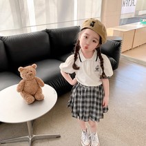 레드호호 여아봄여름 상하복 카라넥반팔티 체크치마 교복세트복