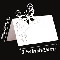 생일축하카드 팝업카드 메세지 세트나비 레이저 컷 테이블 이름 장소 카드, 17 White_01 9x12cm
