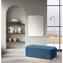 Chic Home Beatrix 벤치 질감 있는 벨벳 덮개 부드러운 골드 톤 메탈 베이스 모던 컨템포러리 네이비