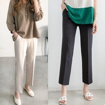 동대문스타일 여자바지 일자핏 스판 슬랙스 뒷밴딩 아이스팬츠 여성 블랙팬츠 여름바지