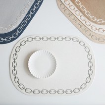 아르떼펠레 오발 체인 자수 테이블 매트 2장_7color, 화이트(그레이스티치), 네이비