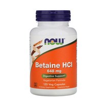 Now 나우 푸드 베타인 HCL 648mg 120정 아미노산 염화수소 프로테아제 효능, 1개, 기본