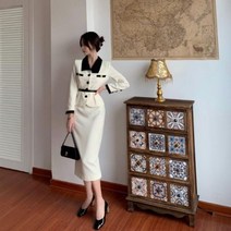 패션 여성 티지 브레트 짧은 코트 정장 재킷과 높은 미디 스커트 세트 의상 Q131