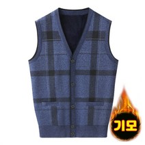 남성 브이넥 체크 베스트 조끼