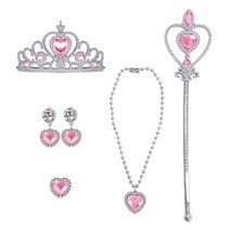 [24k왕관귀걸이] 루비 공주 목걸이 왕관 반지 귀걸이 세트 인싸템 파티용품, 핑크