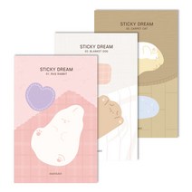 대시앤도트 스티키 드림 점착메모지 3종 세트, 러그래빗, 블랭킷독, 카페트캣, 1세트
