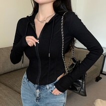 남친시 후드티 슬림핏 골지 봄 여성 힙합 롱소매 크롭