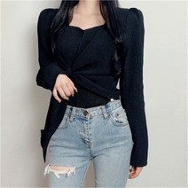 [비위치] 허리끈 랩스타일 블라우스