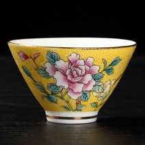 경덕진 법랑채 모란무니 찻잔 6개 1세트