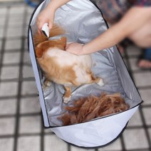 강아지 애견 셀프 미용 이발 털받이 개털 방지 받침대 텐트, 카키