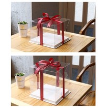 투명 쉬폰케이크 디저트 10매 박스 상자 꽃선물 2단 상자 리본증정 (흰색받침 포함) 당일발송