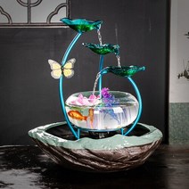 실내분수대 인테리어 110V/220V 크리에이티브 세라믹 장식 실내 물 분수 유리 물고기 탱크 사무실 거실 가습기 풍수 홈 데코, [18] Style X