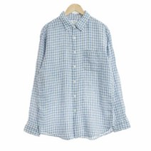유니클로 블루 체크 린넨 포켓셔츠 남자 M [100] 2439