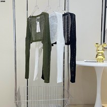 프렌치 빈티지 여름 슬림 기질 펀칭 비침 니트 가디건 자외선 차단 에어컨 블라우스 여