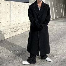 남자 스티치 롱코트 원버튼 오버핏 울코트 겨울 싱글코트 맥시 130cm 척도