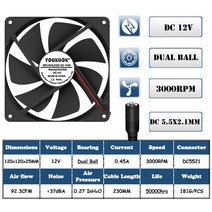 더블 볼 120x120x25mm 냉각 팬 DC 5V 12V 24V 48V 12cm 120mm 쿨러 12025 컴퓨터 케이스 Btc 서버 PC, 11 12V Ball DC5521