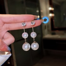 S925 은 바늘 티톡 폭발 귀걸이 여성 성격 한국 동대문 긴 술 귀걸이 빈티지 진주 귀걸이, E3064 골드, S925 실버 바늘
