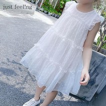 just feel!ng 여아용 아동 공주풍 레이스 원피스 쉬폰 드레스 초등학생 110-140 캐주얼 공주풍
