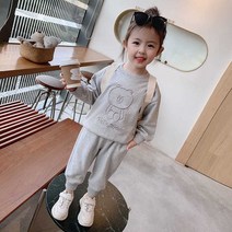 여아 아기곰 맨투맨 조거팬츠 예쁜 상하의 키즈 세트 weinqw6, 오렌지세트