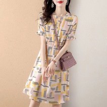 미미앤느 여성 라운드넥 반팔 단추 중년 심플 외출복 여름 데일리 미디원피스 a2792