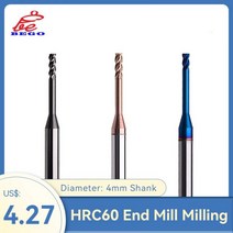 밀링커터 컷터 절삭공구 Hrc60 234 플루트 텅스텐 카바이드 엔드 밀 밀링 커터 Cnc 라우터 비트 롱 1mm 15mm 2mm 25mm 30mm 1 피스, D1.0-L10.0-H04, HRC65 4Flutes