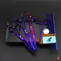 애견 강아지 미용 요술 커브 가위 7 전문 애완 동물 키트 직선 가늘게 곡선 절단, 연노랑