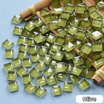 300g/10.58oz (약. 300pcs) 유리 모자이크 타일 1cm/0.39in 사각형 공예 DIY 만들기 재료 0.4mm/0.15in 두께, 300g-10.58oz, Olive