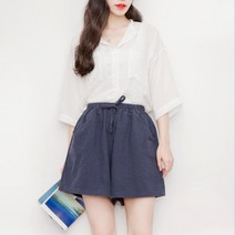 타임브로 여름 여성 린넨 숏 반 팬츠 바지