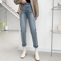 티데일리 세미 보이핏 롱 데님 팬츠 여성용 빅사이즈 스판 청바지