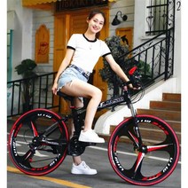 초경량 자전거 접이식 유인 가변 속도 산악 자전거 성인 남녀 학생 전거, 30단, 26인치, 고속 검정과 빨강 3칼 휠