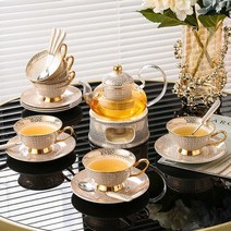 티잔 세트 명품 중국 전통 찻잔 커피잔 세트 티타임, 흰색티폿1스토브베이스1컵2개접시및스푼-선물상자