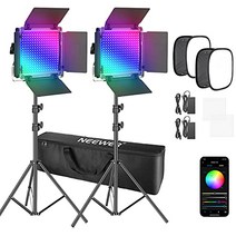 Neewer 2 팩 660PRO RGB Led 비디오 라이트 360 풀 컬러 50W 비디오 조명 CRI 97+ APP 제어 소프트 박스 키트 포함 게임 라이브 줌 YouTube Webex 방송 웹 회의 사진 촬영용