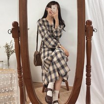 셔츠원피스 롱원피스 남방 원피스 루즈핏 체크 큐티 OPC006