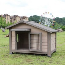 대형견 실외 개집 야외 원목 마당 하우스 견사 중형견, 그레이 색상 L