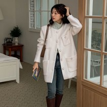 여성 엔머튼 울 카라리스 실버링 하프 코트