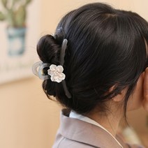 [사백몰] [엔젤슈슈] 자개 플라워 라인 집게핀(그레이) 포인트 스타일링 반묶음 머리핀 똥머리 국산집게핀 긴머리