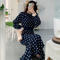 떳다그녀 아이딜 도트 레이스 롱 원피스