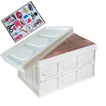 포캠 폴딩박스+나무상판+플라스틱뚜껑+스티커 캠핑테이블 트렁크정리함 캠핑 감성용품 캠핑폴딩박스 수납박스, 크림색-30L(나무상판+플라스틱뚜껑+스티커)