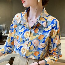 쇼매인 꽃무늬 루즈핏 봄 가을 프린팅 긴팔 여성블라우스