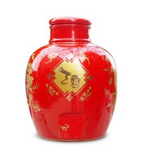 발효 도자기 징더전 술단지 술독 술병 밀봉 술주전자 양은주전자, 기본, T01-6kg 큰입구 중국 레드용봉황 명주 끈