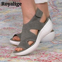 여성 샌들 여름 웨지 니트 메쉬 물고기 입 플랫폼 신발 여성을위한 패션 컴포트 Zapatillas 하이 힐 통굽 슬리퍼 쪼리