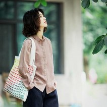 SHENGBO면 마 긴팔 셔츠 봄가을 여성 솔리드 셔츠 빈티지 린넨 셔츠NO.001QDR2L