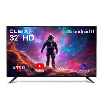 큐빅스 HD LED 스마트 TV 81cm (32인치) 안드로이드 11 에너지효율 1등급 넷플릭스 유튜브 구글, 스탠드형 택배배송(자가설치)