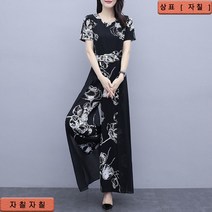 자칠 여름 여성 반팔티 와이드팬츠 슬림핏 점프수트