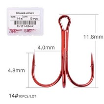 Aorace고탄소 강철 가시 낚시 후크 슈퍼 샤프 트리플 후크 바다 태클 액세서리 상자 포함 10 개, 14 Red